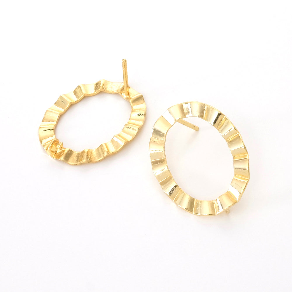 Boucles d&#39;oreilles clous Ovales Ondulé en laiton doré à l&#39;or fin 24K, la paire