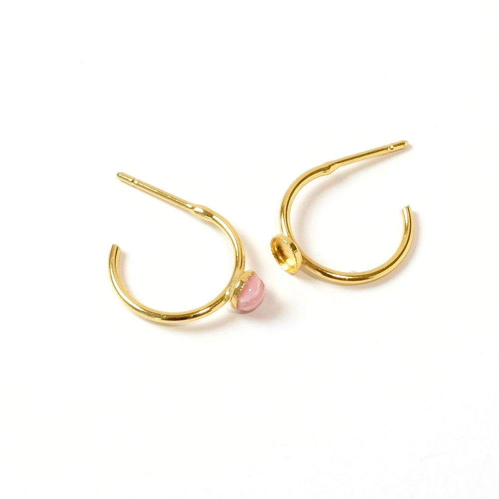 Boucles créoles Minis avec support cabochon 4mm en laiton Doré à l&#39;or fin 24K