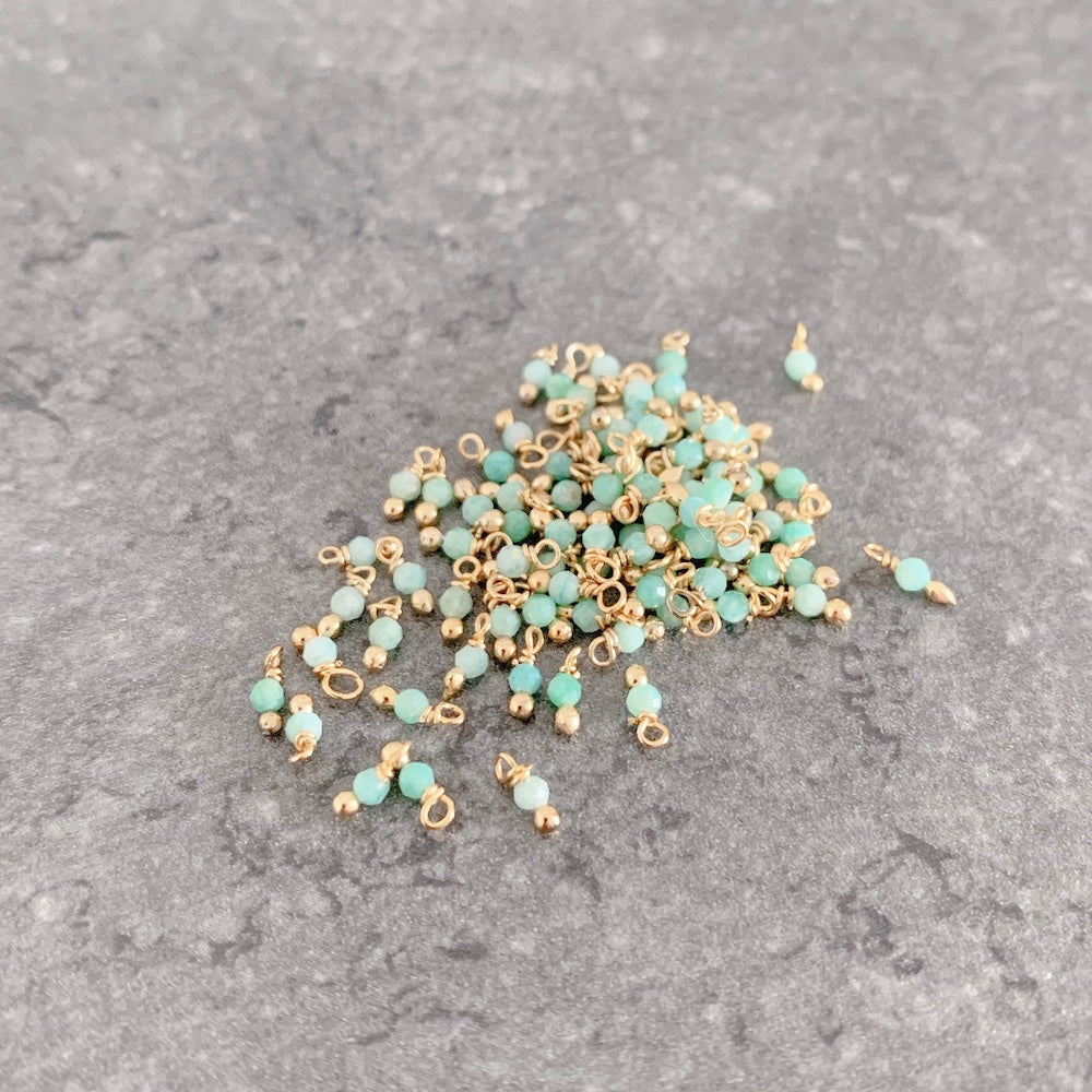 10 perles montées 3mm Laiton Doré à l'or fin 24K et Amazonite