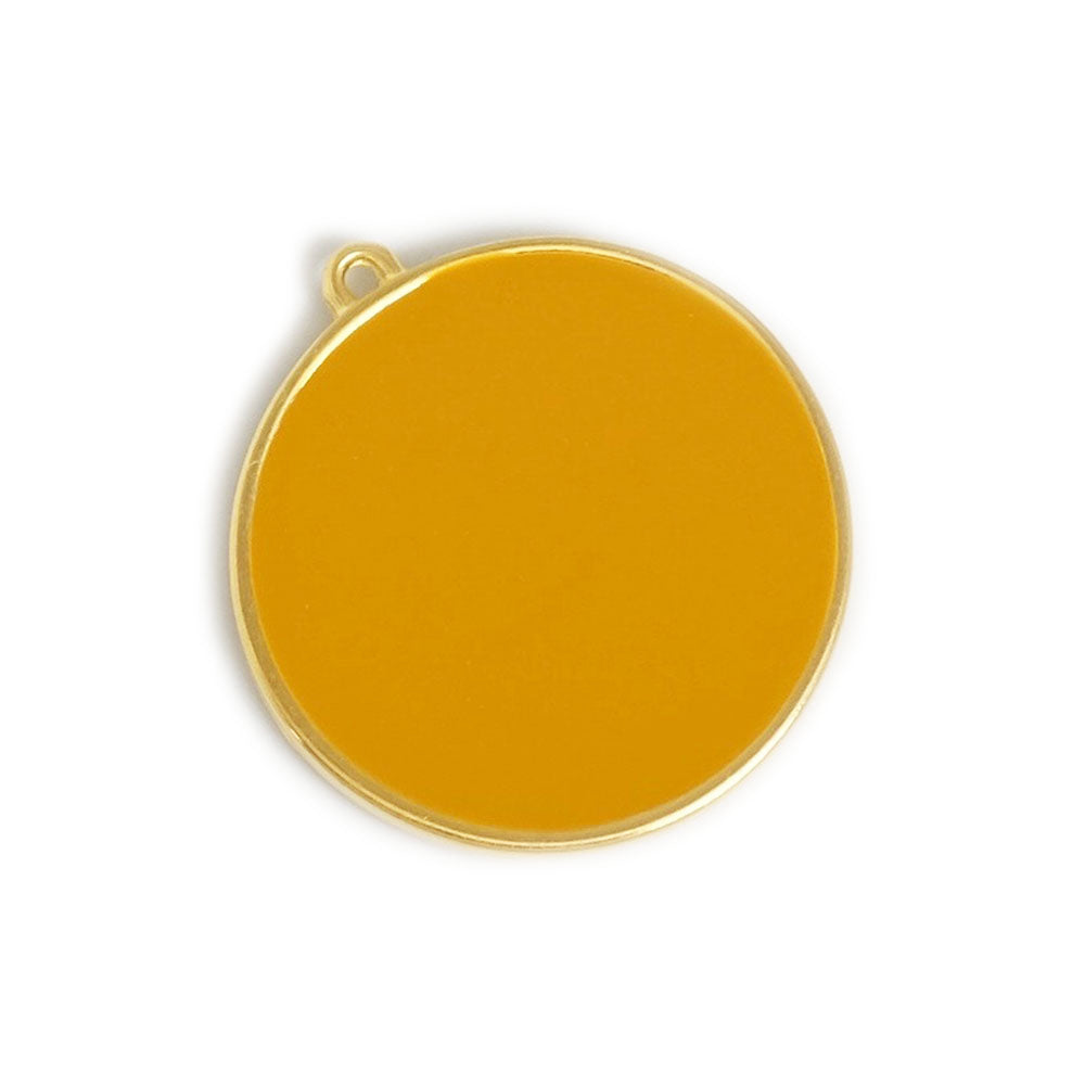 Pendentif rond 30mm émaillé Ocre en Zamak doré Or 24K